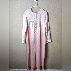 Vintage Christian Dior Lace Long Sleeve Night Gown Pink Size M